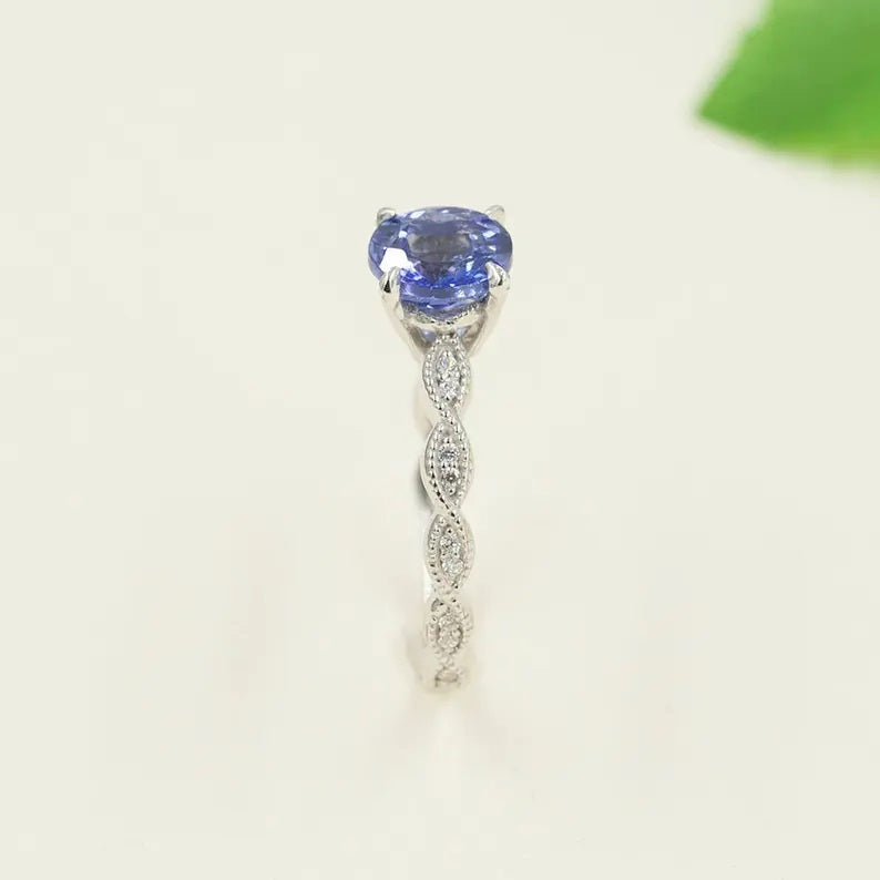 14K TANZANITE DIAMOND ART DECO RING