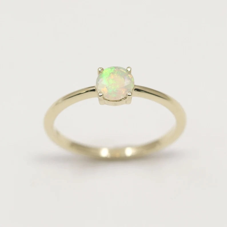 14K DIAMOND CUT OPAL SOLITAIRE RING