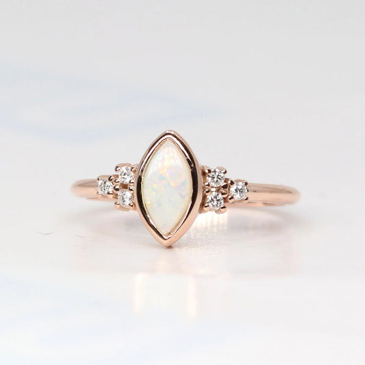 14K MARQUISE OPAL BEZEL DIAMOND CLUSTER RING