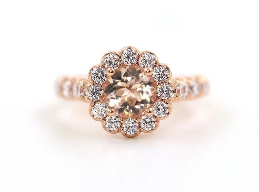 14K MORGANITE DIAMOND FLOWER RING