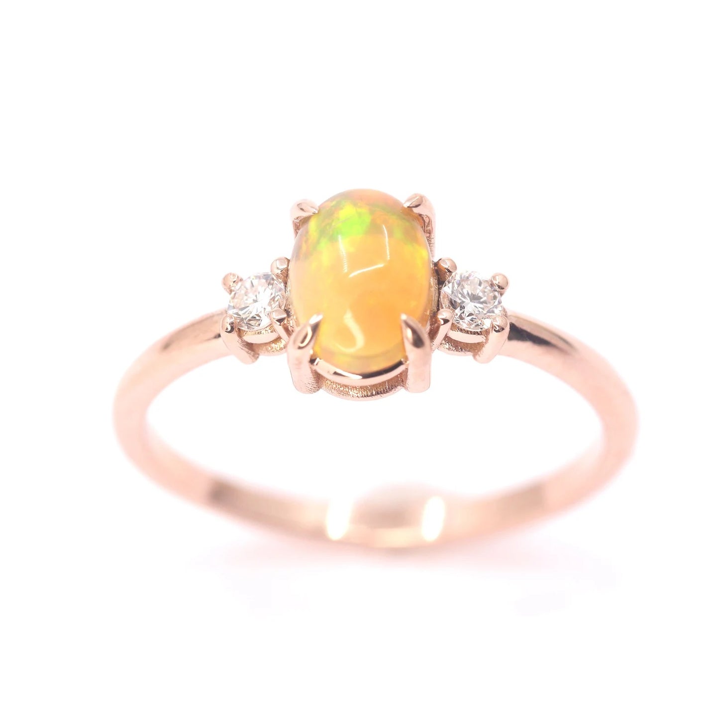 14K OVAL OPAL 0.10CT DIAMOND RING