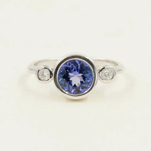 14K TANZANITE DIAMOND BEZEL RING