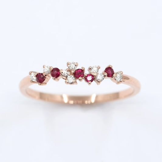 14K RUBY DIAMOND CLUSTER BAND