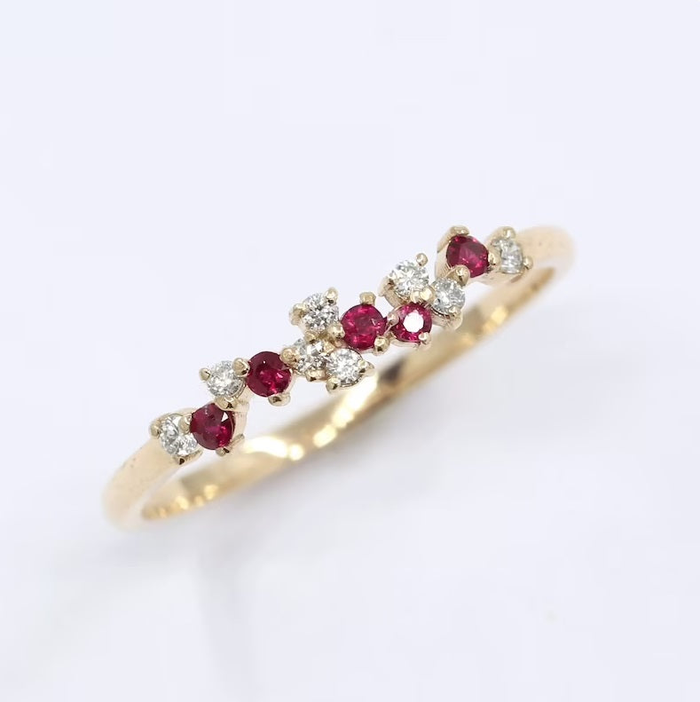 14K RUBY DIAMOND CLUSTER BAND