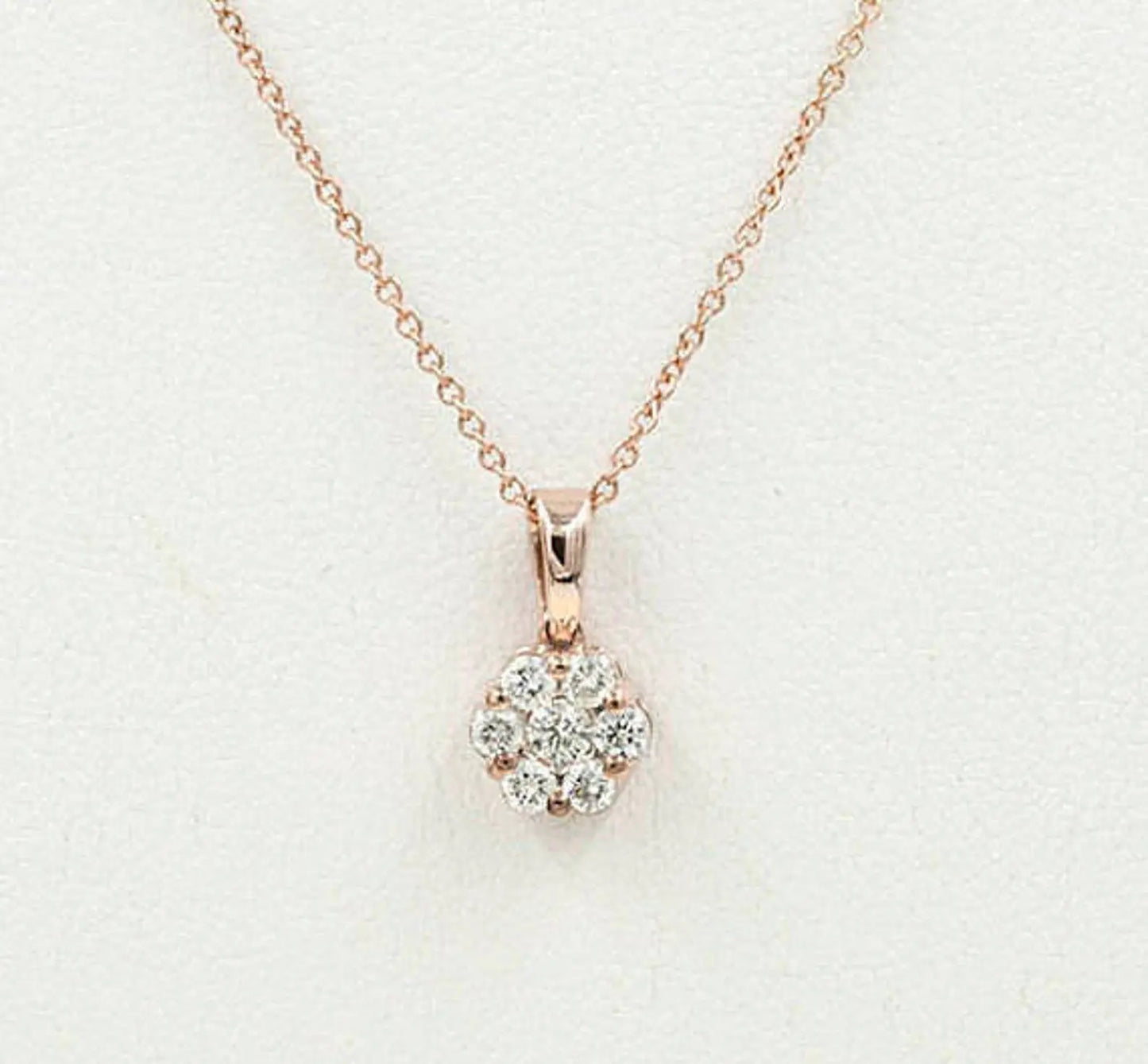 14K 0.25CT DIAMOND CLUSTER FLOWER NECKLACE