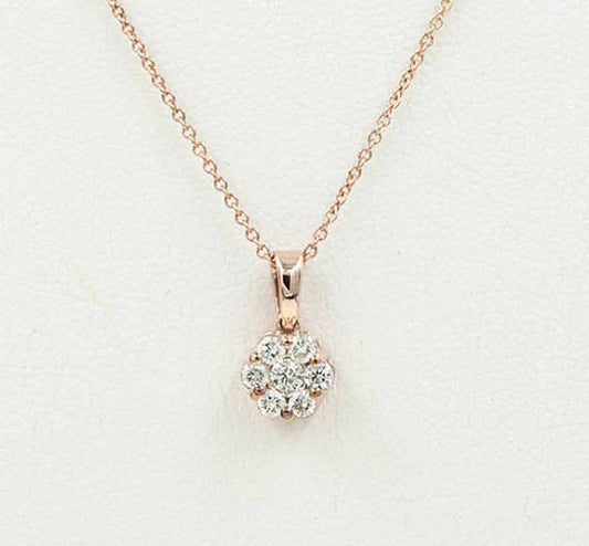 14K 0.25CT DIAMOND CLUSTER FLOWER NECKLACE