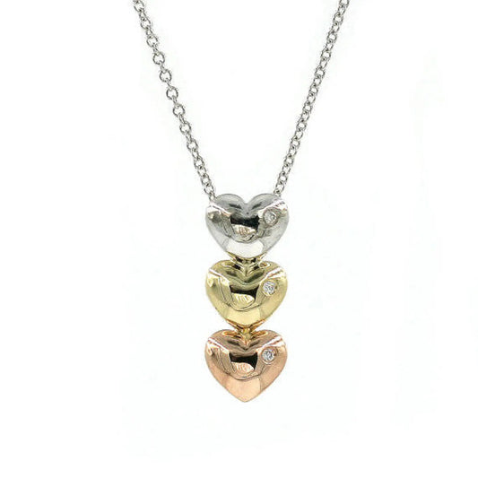 14K 3 DIAMOND 3 HEART NECKLACE