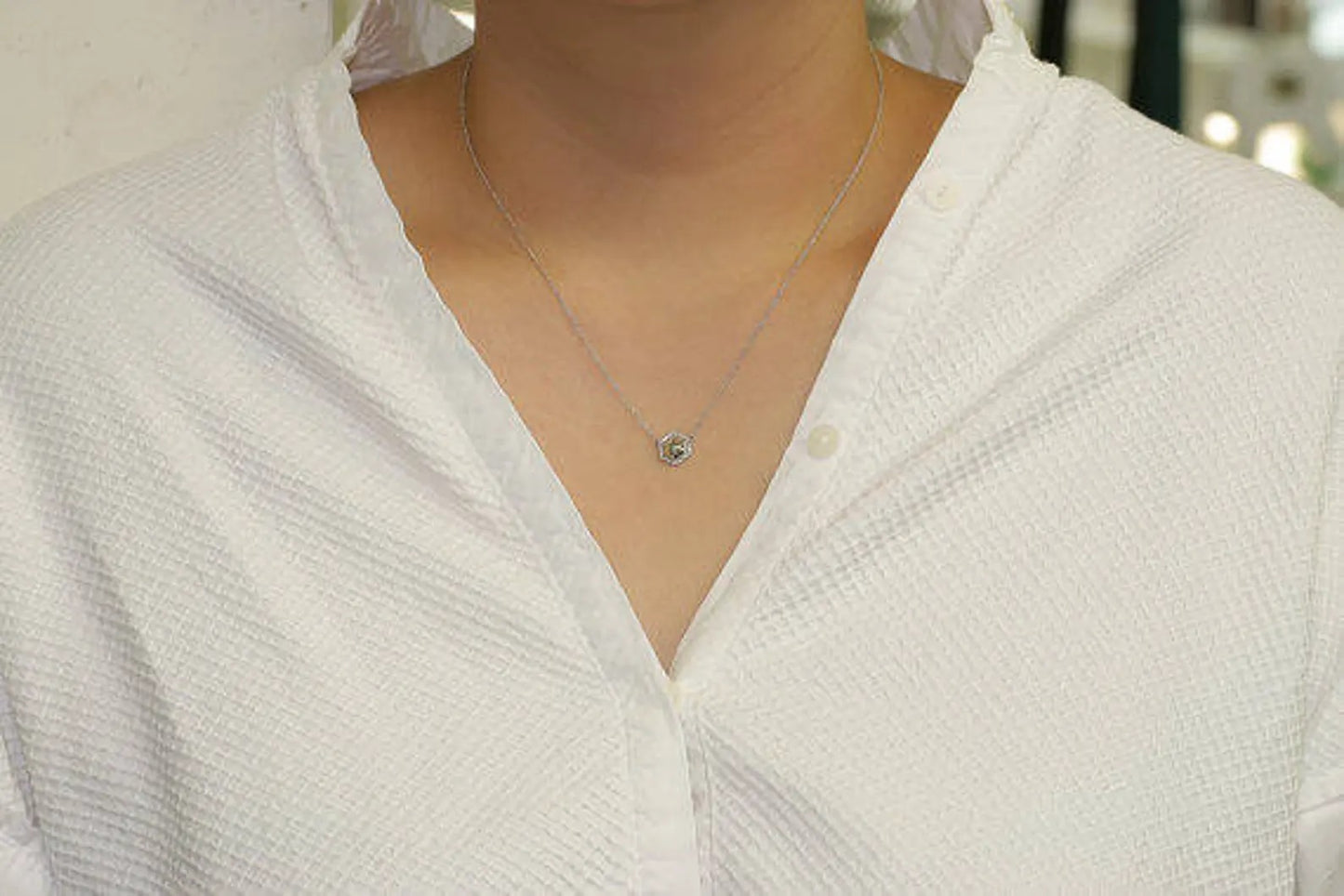 14K SOLID HEXAGON DIAMOND HALO NECKLACE