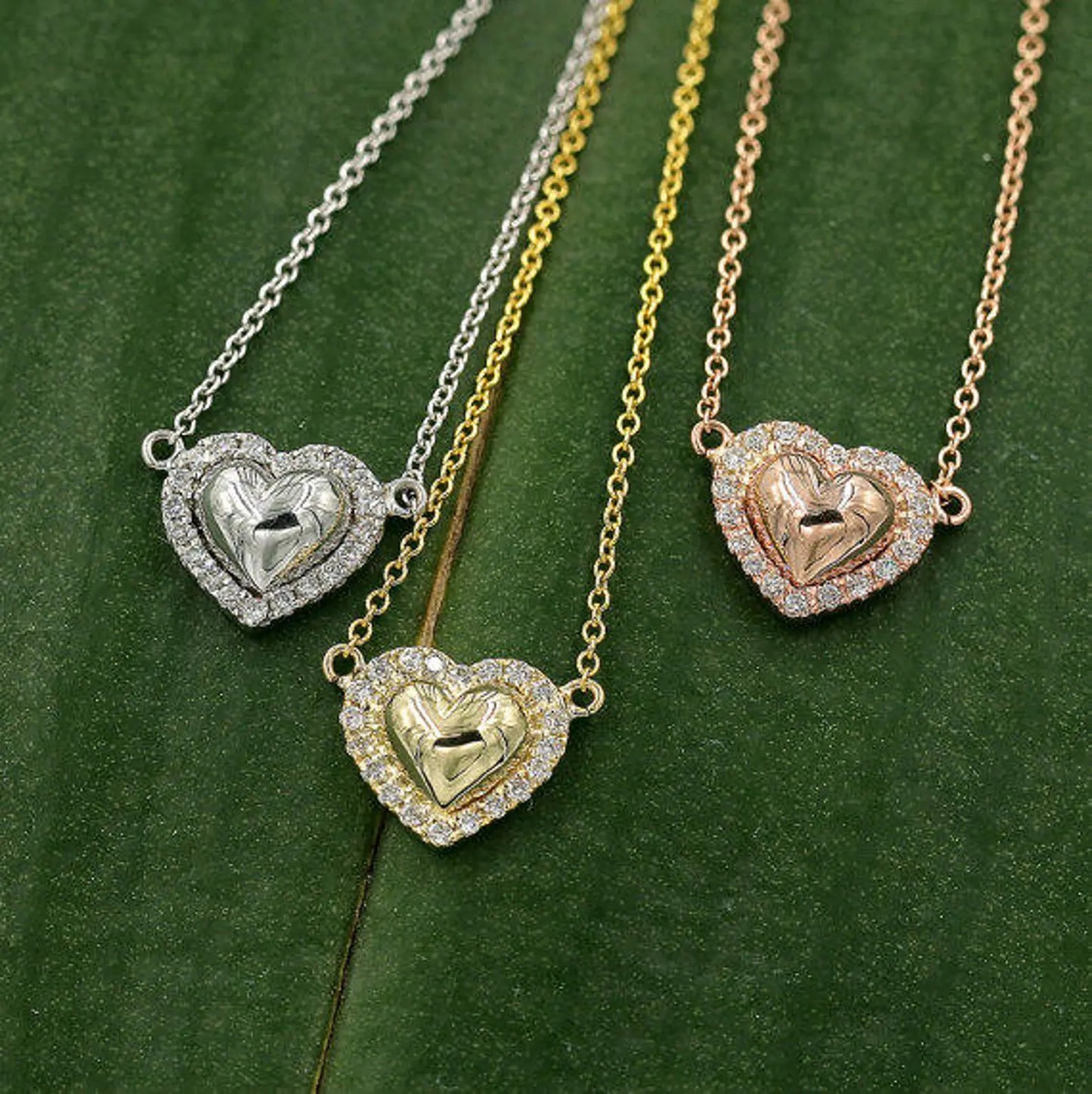 14K SOLID HEART DIAMOND HALO NECKLACE