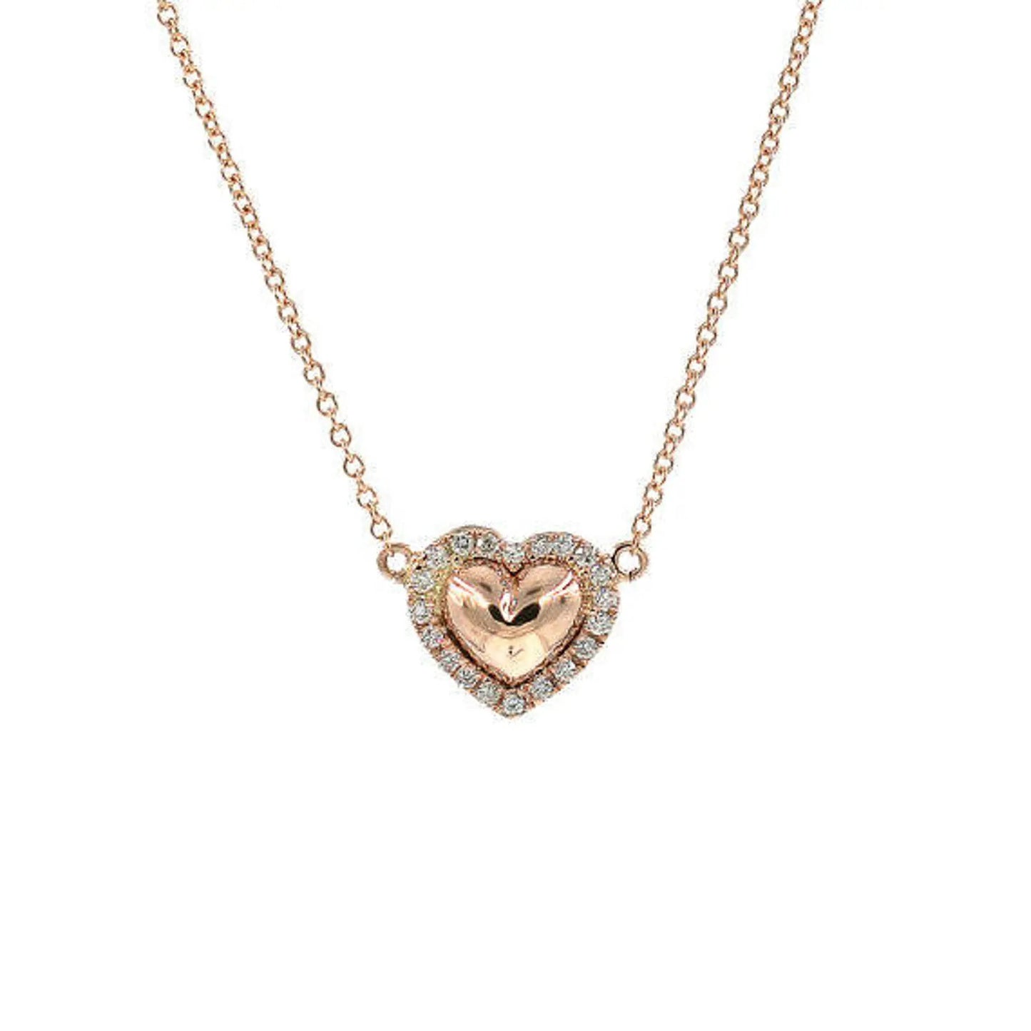 14K SOLID HEART DIAMOND HALO NECKLACE