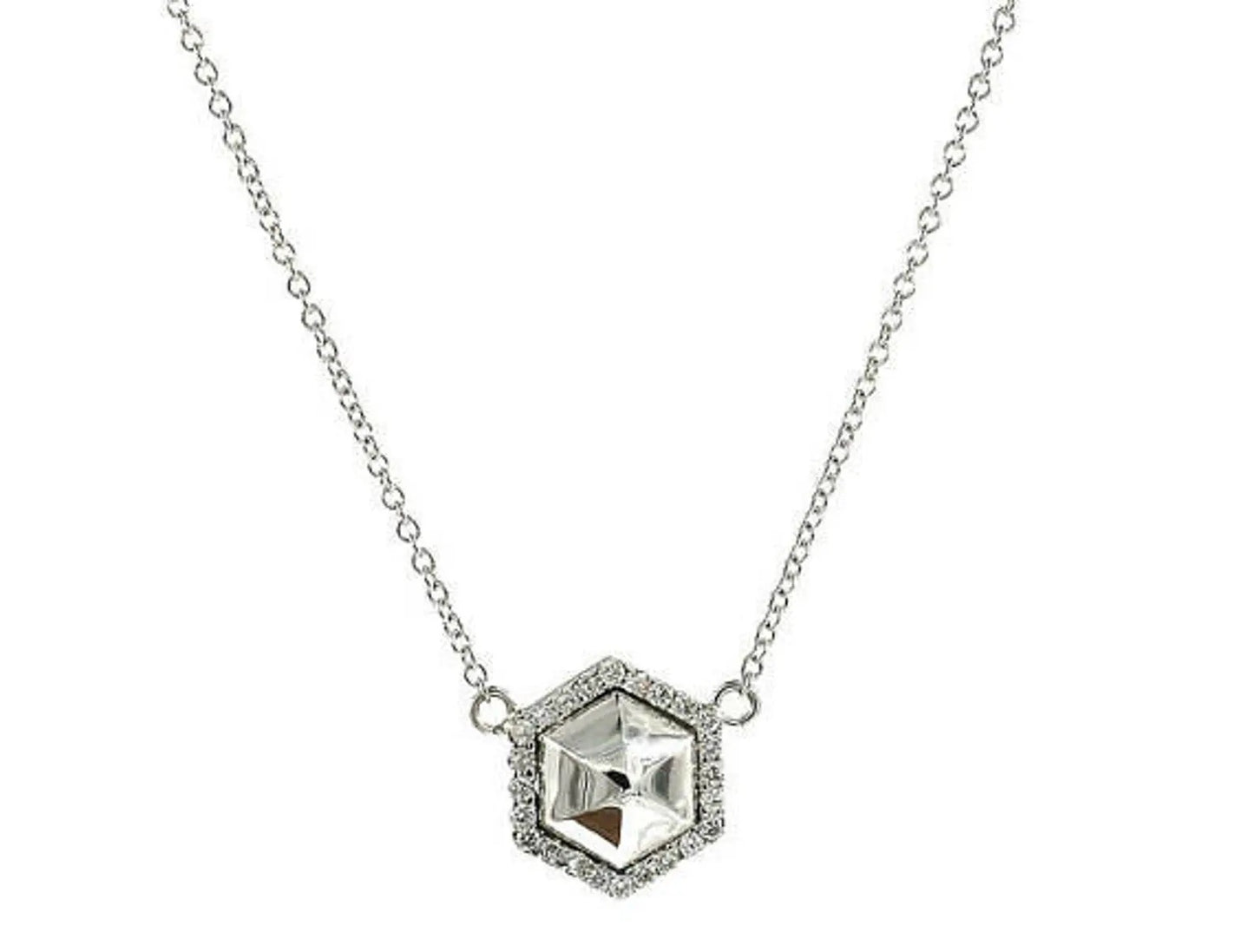 14K SOLID HEXAGON DIAMOND HALO NECKLACE