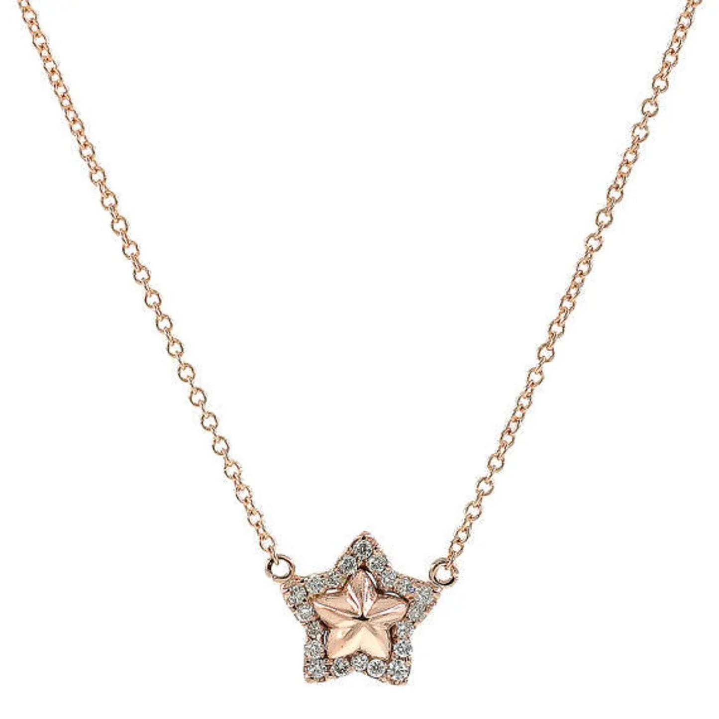 14K SOLID STAR DIAMOND HALO NECKLACE