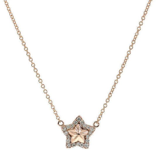 14K SOLID STAR DIAMOND HALO NECKLACE