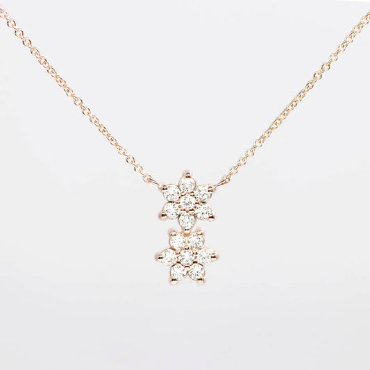 14K DIAMOND DOUBLE FLOWER NECKLACE