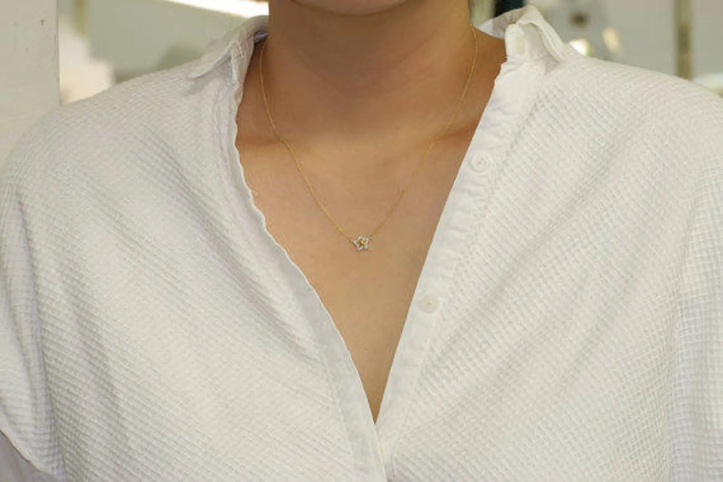 14K SOLID STAR DIAMOND HALO NECKLACE