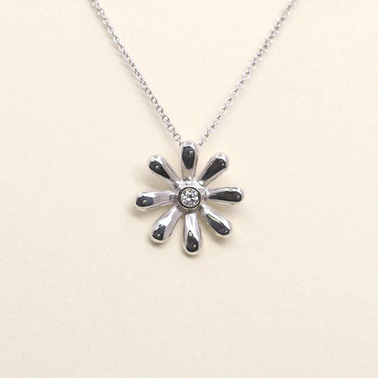 14K 1 DIAMOND FLOWER NECKLACE