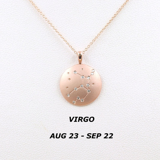 14K DIAMOND VIRGO ZODIAC SIGN MATT FINISHED NECKLACE