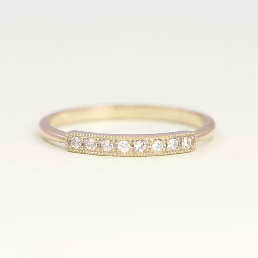 14K 8 DIAMOND MINI BAR MILGRAIN BAND