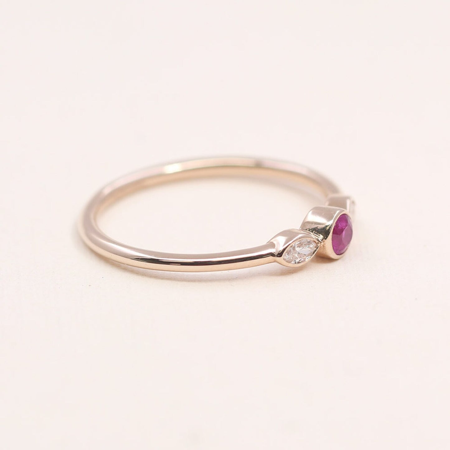 14K RUBY MARQUISE DIAMOND BEZEL RING