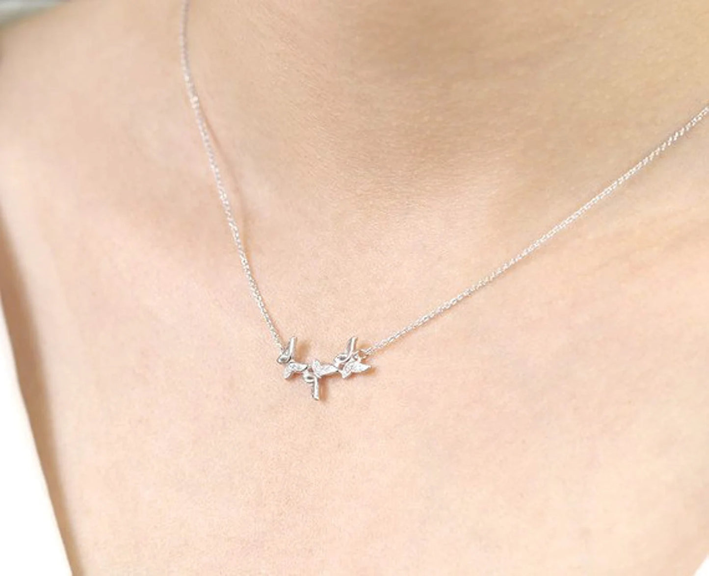 14K DIAMOND TRIPLE BUTTERFLY NECKLACE