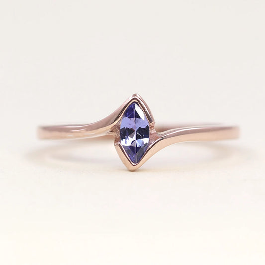 14K MARQUISE TANZANITE BEZEL SOLITAIRE RING