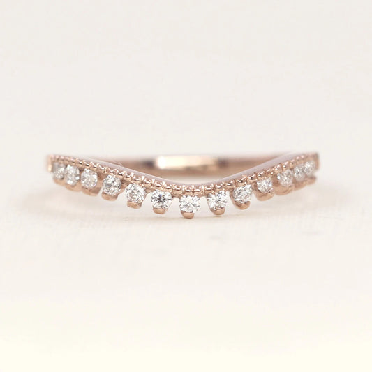 14K 0.20CT DIAMOND MILGRAIN CURVED BAND