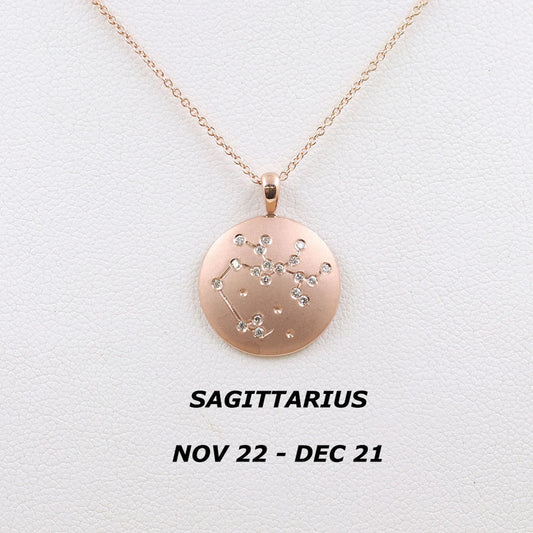 14K DIAMOND SAGITTARIUS ZODIAC SIGN MATT FINISHED NECKLACE