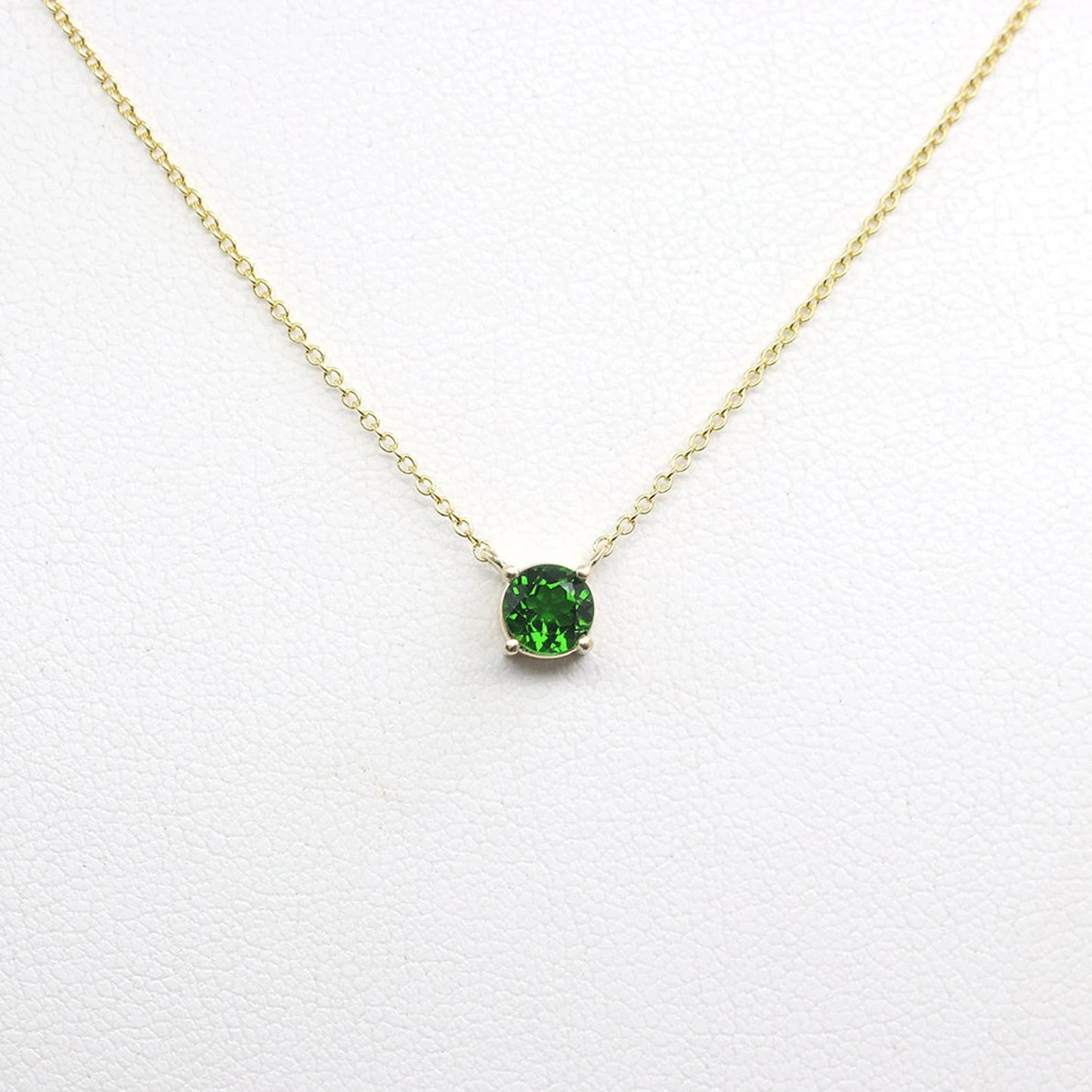 14K LAB EMERALD SOLITAIRE NECKLACE