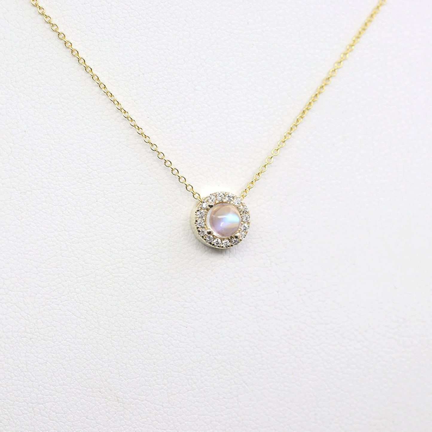 14K MOONSTONE DIAMOND HALO NECKLACE