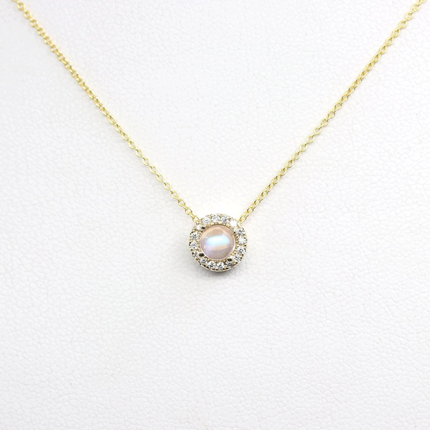 14K MOONSTONE DIAMOND HALO NECKLACE