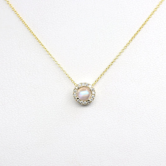 14K MOONSTONE DIAMOND HALO NECKLACE
