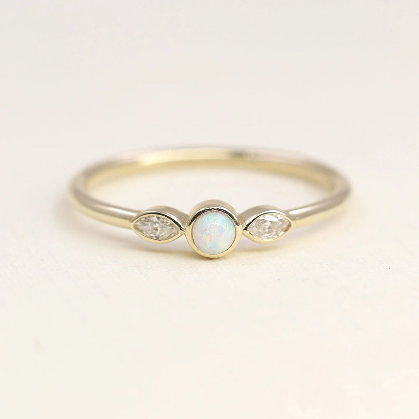 14K OPAL MARQUISE DIAMOND BEZEL RING