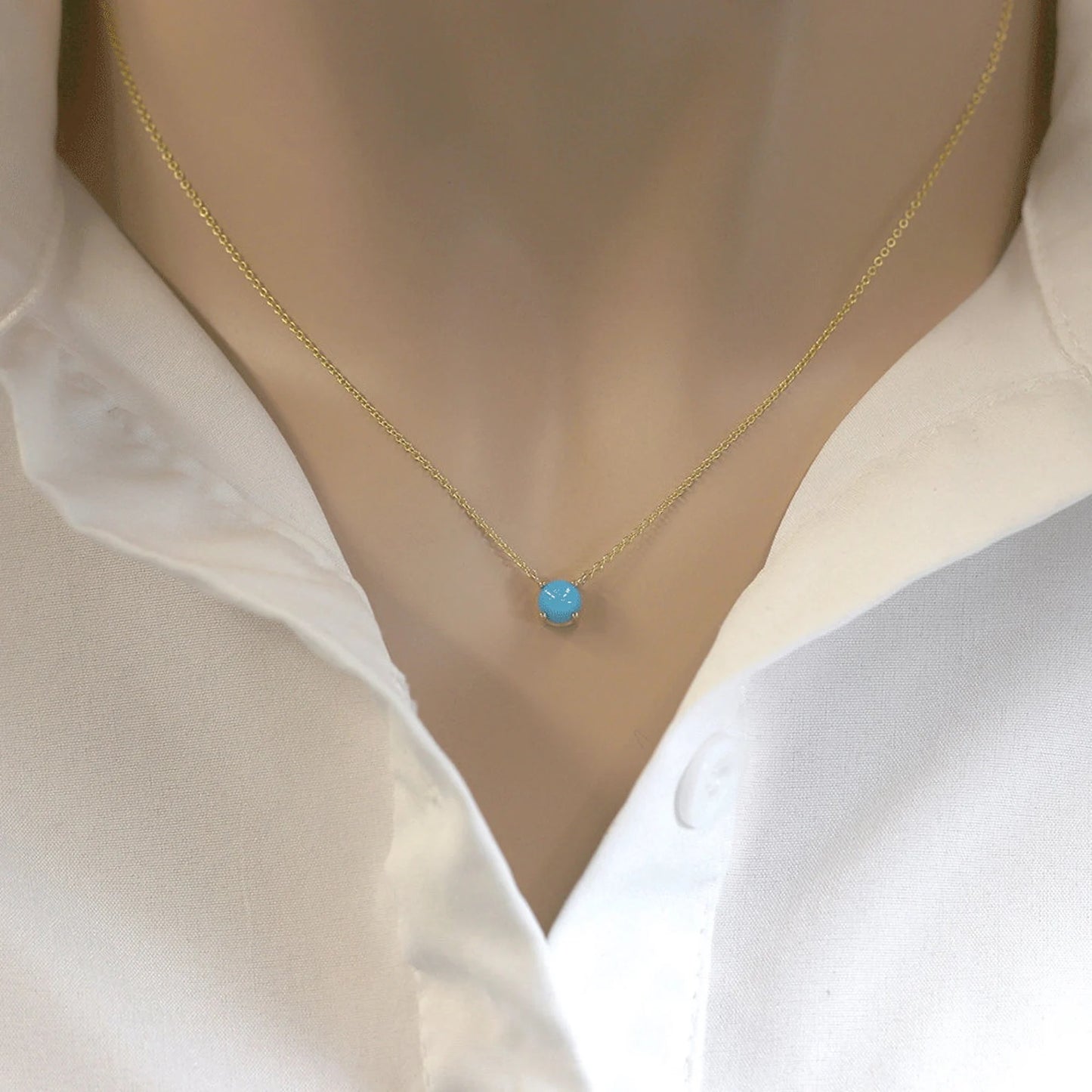 14K TURQUOISE SOLITAIRE NECKLACE