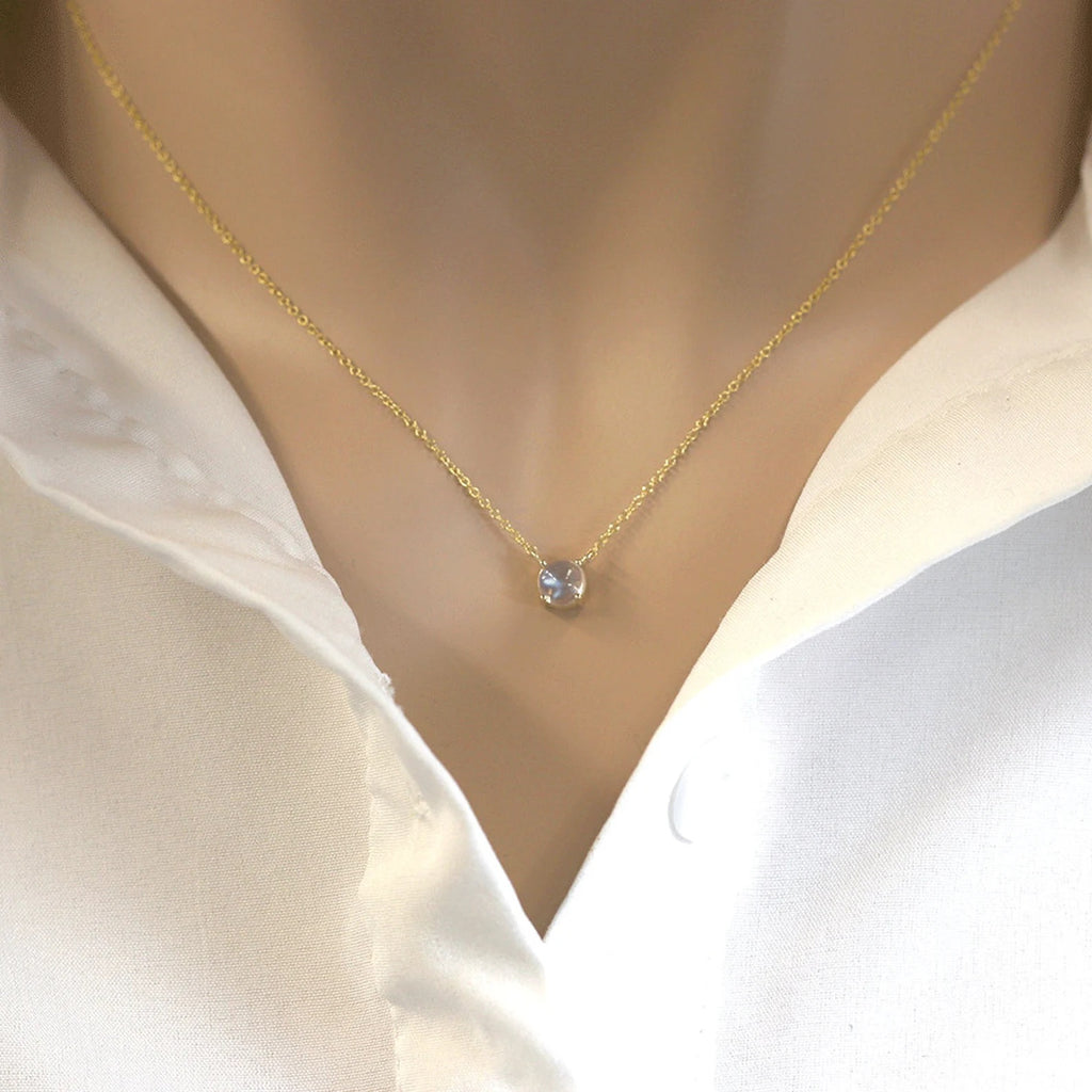 14K MOONSTONE SOLITAIRE NECKLACE