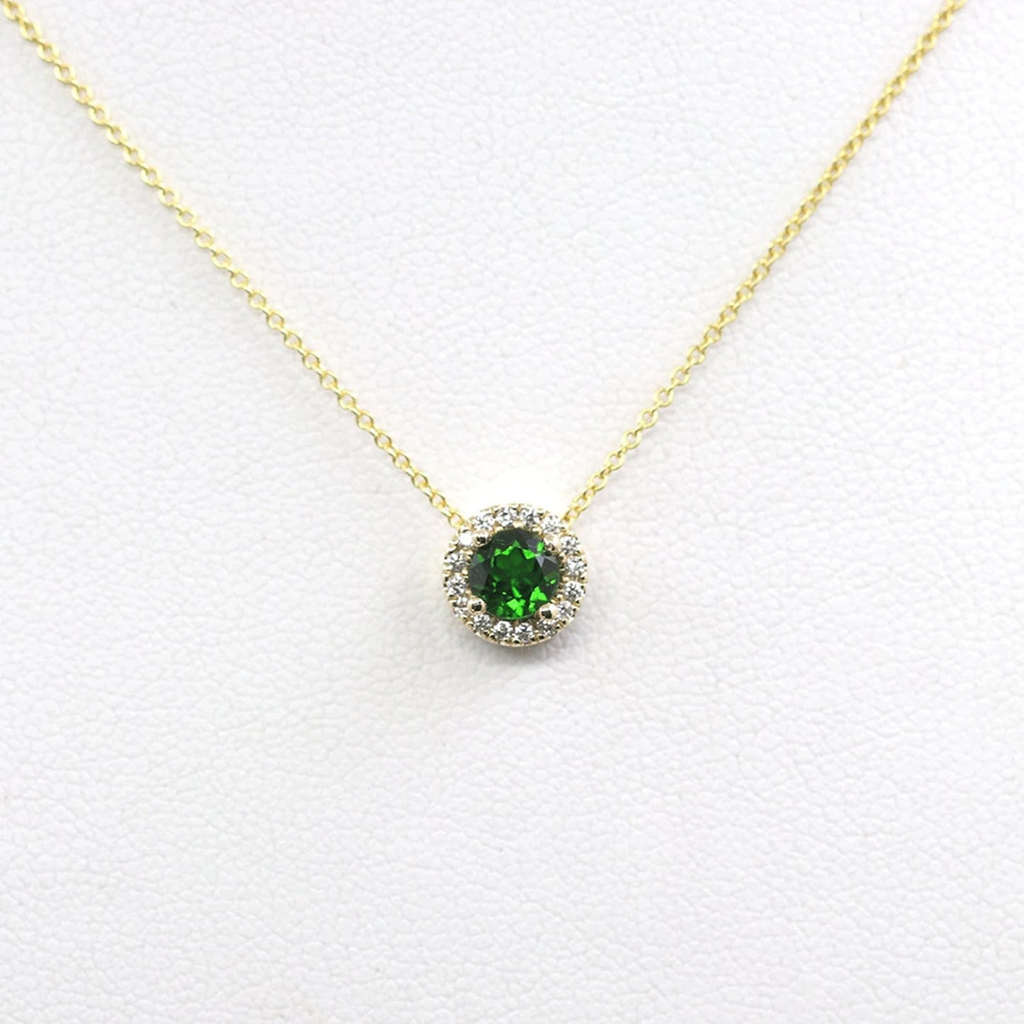 14K LAB EMERALD DIAMOND HALO NECKLACE