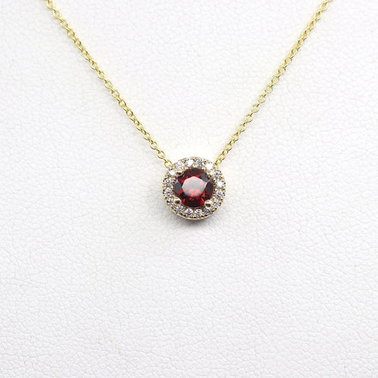 14K GARNET DIAMOND HALO NECKLACE