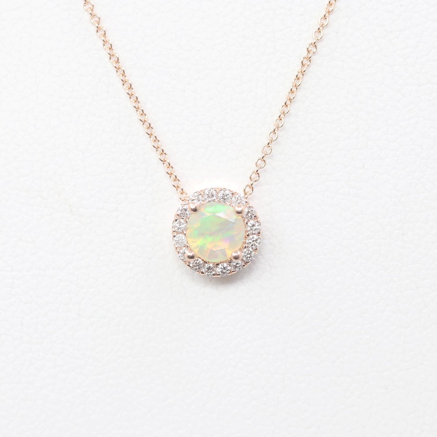 14K OPAL DIAMOND HALO NECKLACE