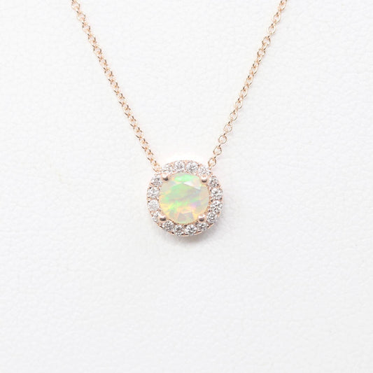 14K OPAL DIAMOND HALO NECKLACE