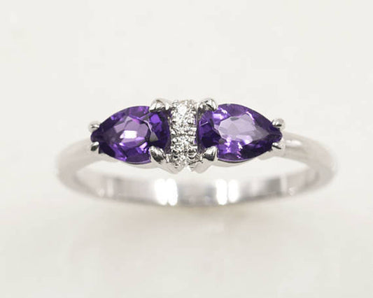 14K PEAR AMETHYST DIAMOND RING