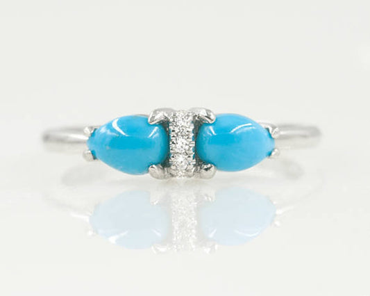 14K PEAR TURQUOISE DIAMOND RING