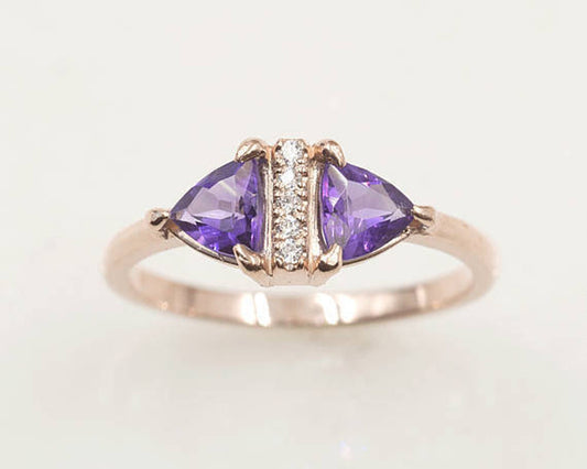 14K TRILLION AMETHYST DIAMOND RING