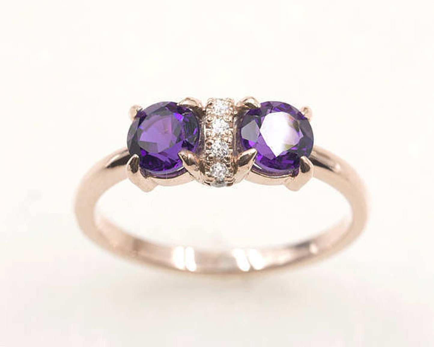 14K ROUND AMETHYST DIAMOND RING