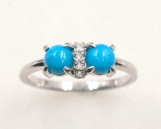 14K ROUND TURQUOISE DIAMOND RING