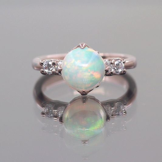 14K OPAL DIAMOND SQUARE BOTTOM RING