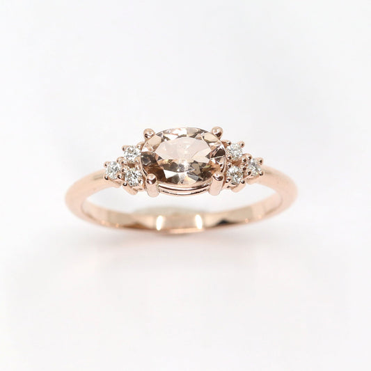 14K OVAL MORGANITE DIAMOND CLUSTER RING