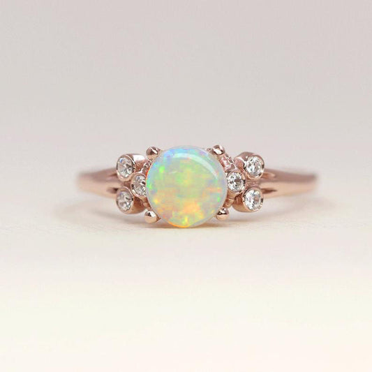 14K OPAL DIAMOND BEZEL CLUSTER RING