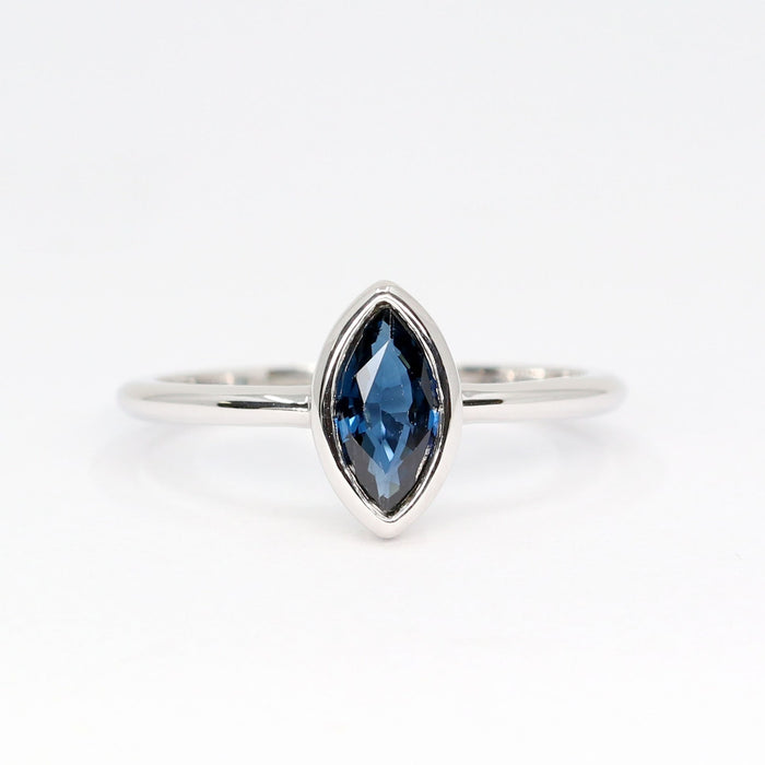 14K MARQUISE SAPPHIRE BEZEL SOLITAIRE RING