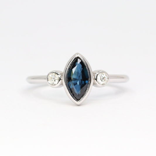 14K MARQUISE SAPPHIRE DIAMOND BEZEL RING