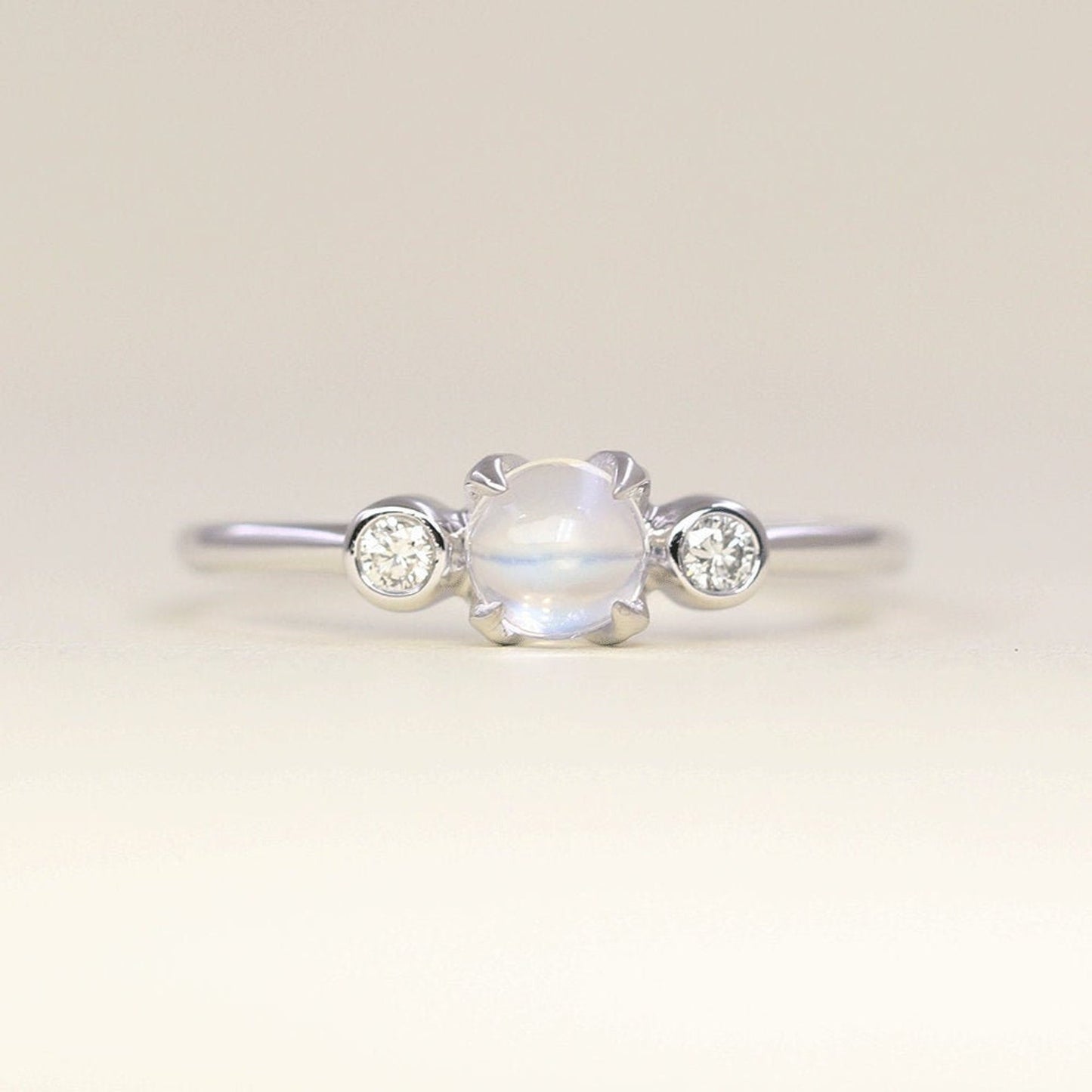 14K MOONSTONE DIAMOND BEZEL RING