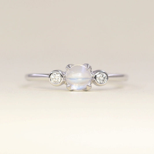 14K MOONSTONE DIAMOND BEZEL RING